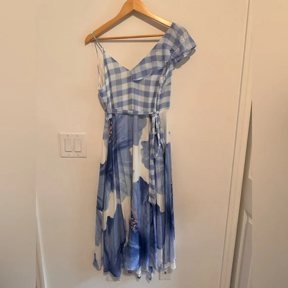 Farm Rio Seaside Wrap Around  Midi Dress in Blue Sz S - Picture 4 of 12